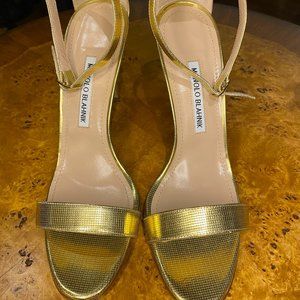 Manolo Blahnik gold chaos strappy sandal